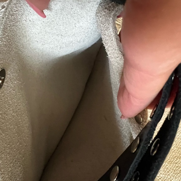 Rebellion Cream and Black leather wristlet with silver grommets - Picture 7 of 8